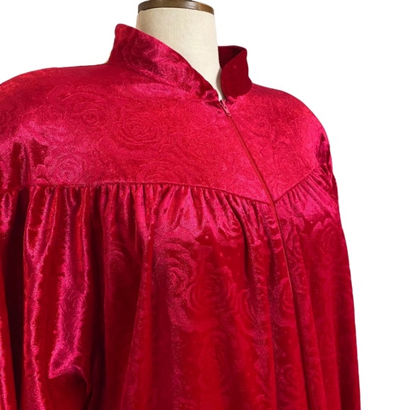Vintage Housecoat Robe Velour Fuschia Red Size XL - Picture 4 of 10